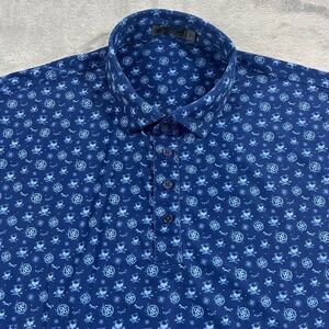 G/FORE Polo Shirt Mens Large Blue Excellent Skull Print G4MS22K45 Golf Tee